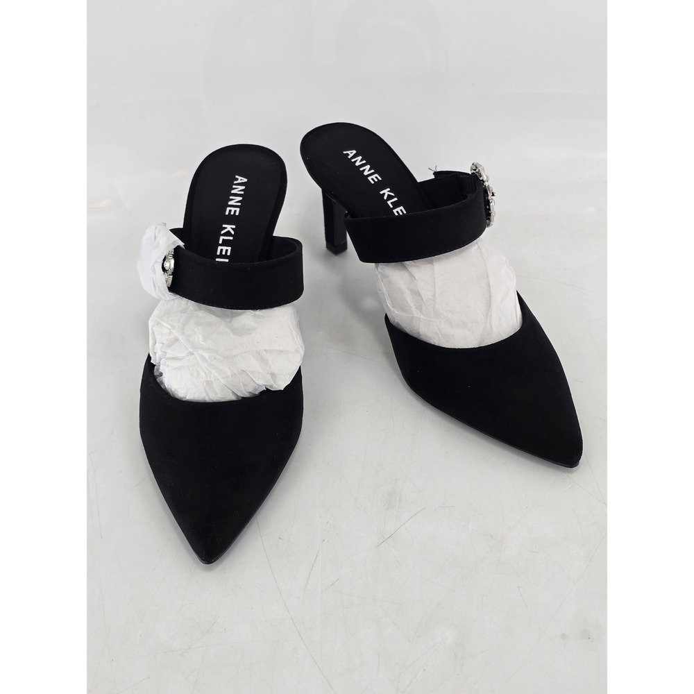 Anne Klein Raddo Mules Womens 7.5 Black Rhinestone Buckle Pointed Toe - NEW
